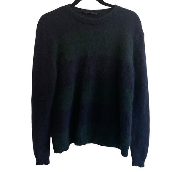 Jenni Kayne Angora Wool Blend Striped Crew Neck Sweater Dark Navy Green Size S - Picture 1 of 8